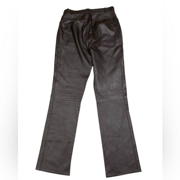 Rem Garson Dark Brown Timeless Quiet Luxury Leather Straight Leg Pants - Picture 2 of 8
